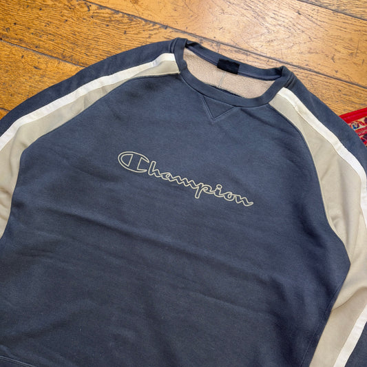 Vintage Champion Black Cream Embroidered Sweatshirt - XL