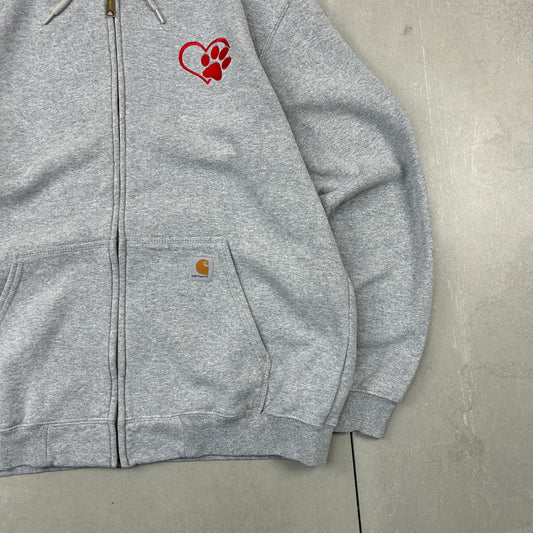 Vintage Carhartt Embroidered Heart Pocket Logo Zip Hoodie Sweatshirt - L