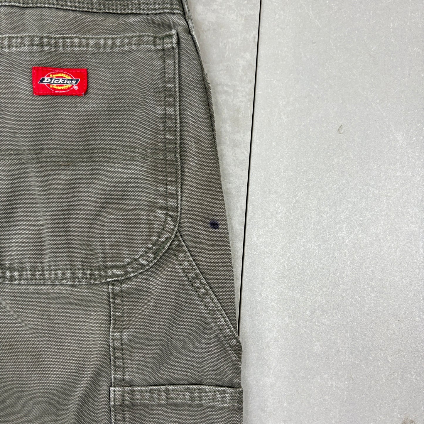 Vintage Dickies Workwear Carpenter Green Khaki Baggy Trousers - 36