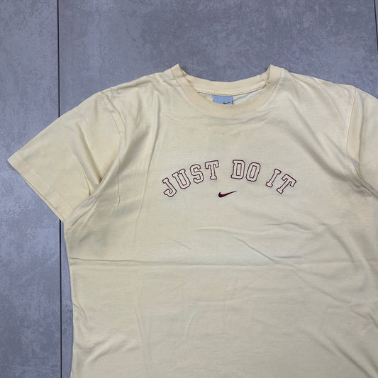 Vintage Nike Embroidered Spellout Yellow Graphic T-Shirt - L