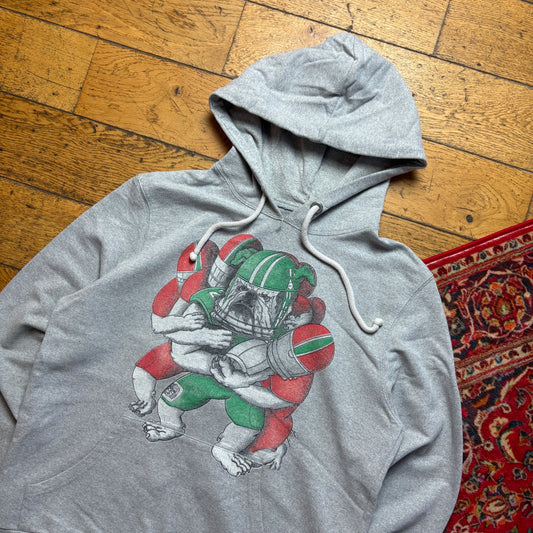 Vintage 90s American Football Bulldog Grey Hoodie Sweatshirt - S