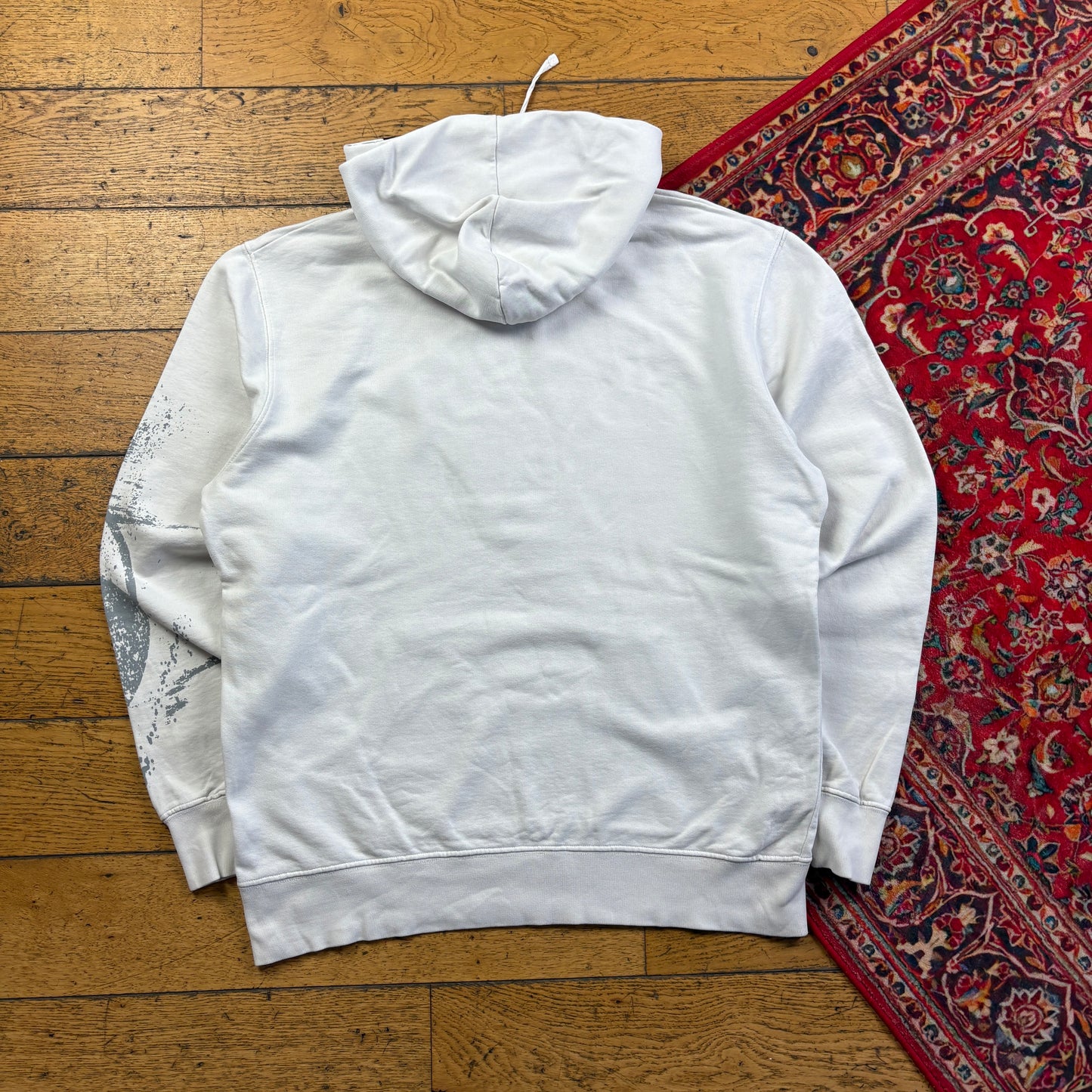 Vintage Broke Clothing White Grunge Embroidered Hoodie Sweatshirt - L