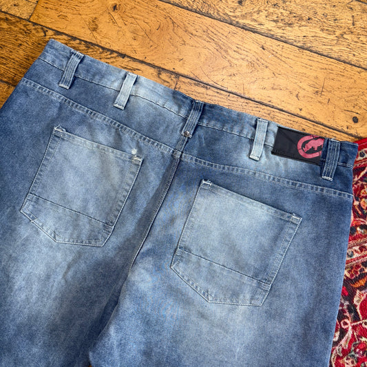 Vintage Ecko Unltd Blue Embroidered Y2K Hip Hop Baggy Jeans Shorts Jorts - 46
