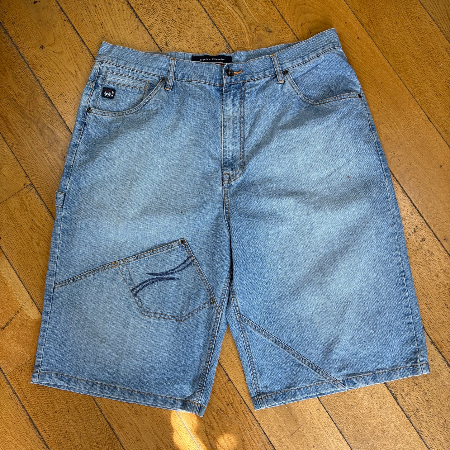 Vintage Phat Farm Embroidered Hip Hop Blue Baggy Shorts Jorts - 40