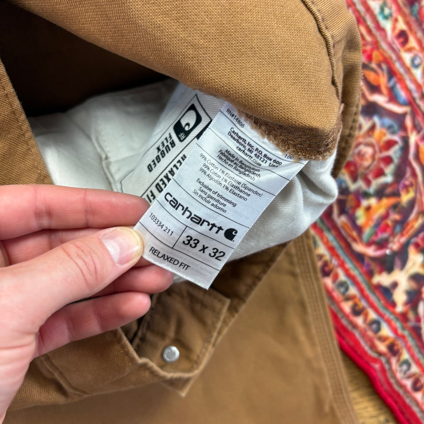 Vintage Carhartt Brown Double Knee Workwear Carpenter Baggy Trousers - 33
