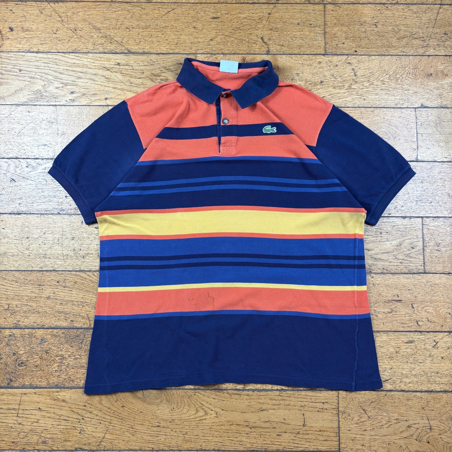Vintage Lacoste Navy Orange Stripe Polo T-Shirt - XL