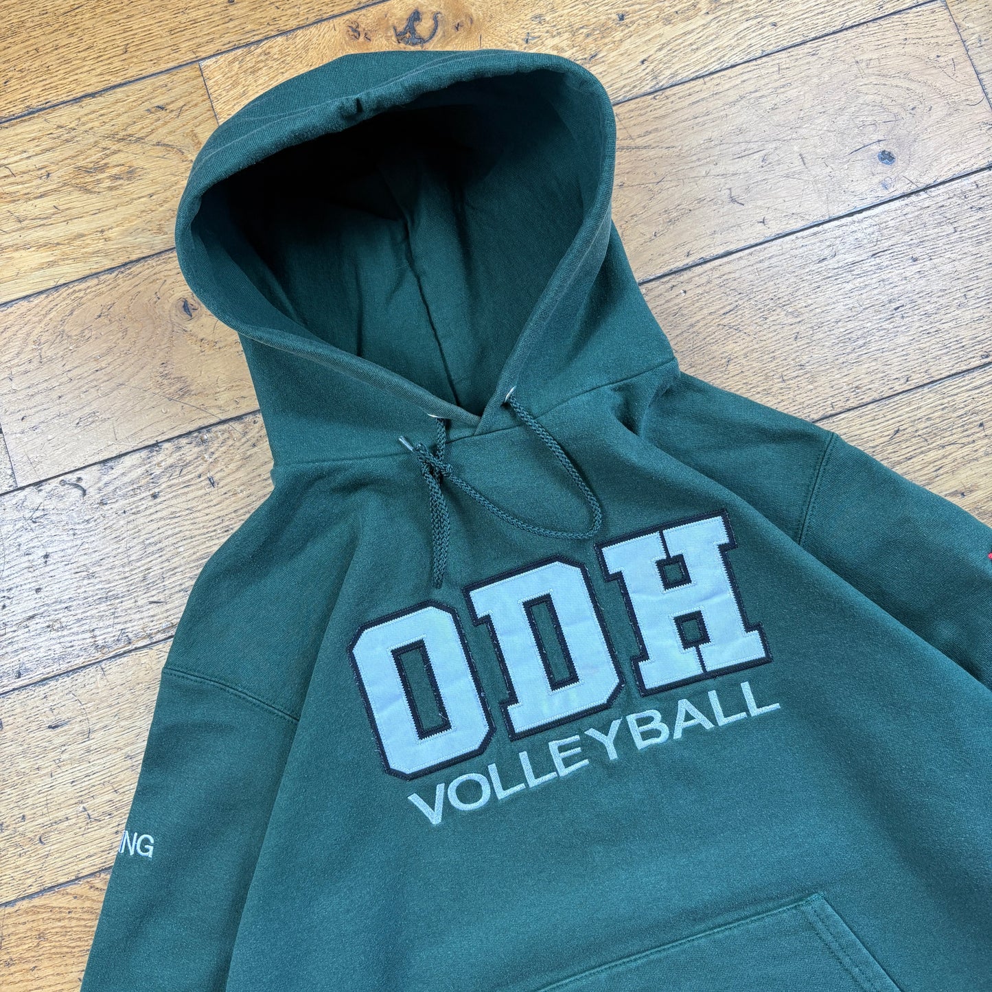 Vintage Champion College Volleyball Green Embroidered Hoodie Sweatshirt - M