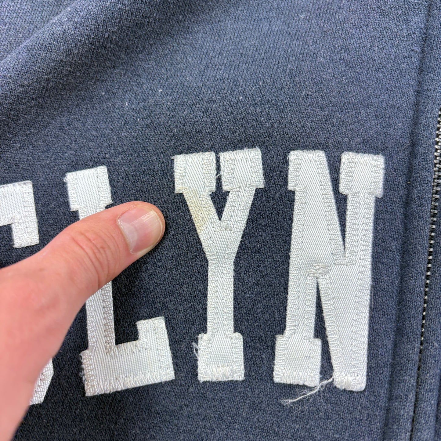 Vintage Lee Navy College Embroidered Hoodie Sweatshirt - XL