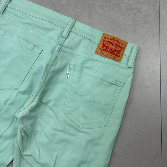 Vintage Levis 511 Green Denim Shorts - 33