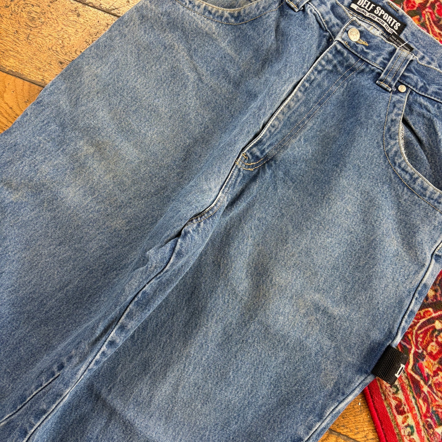 Vintage Delf Blue Carpenter Embroidered Y2K Hip Hop Baggy Jeans - 34