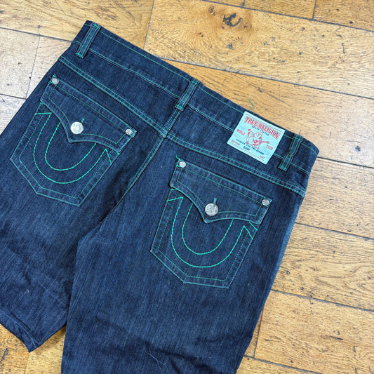 Vintage True Religion Blue Embroidered Y2K Shorts Jorts - 40
