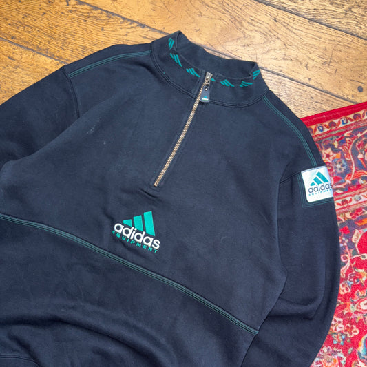 Vintage 90s Adidas Equipment Zip Black Embroidered Sweatshirt - S