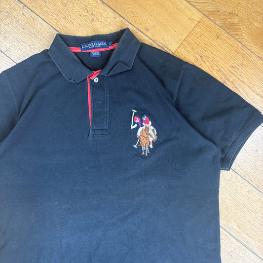 Vintage US Polo ASSN Big Pony Black Polo Shirt - L