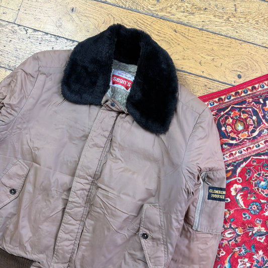 Vintage Brown Bomber Aviator Pilot Jacket - S