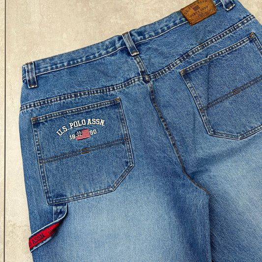 Vintage US Polo ASSN Embroidered Hip Hop Baggy Blue Shorts Jorts - 40