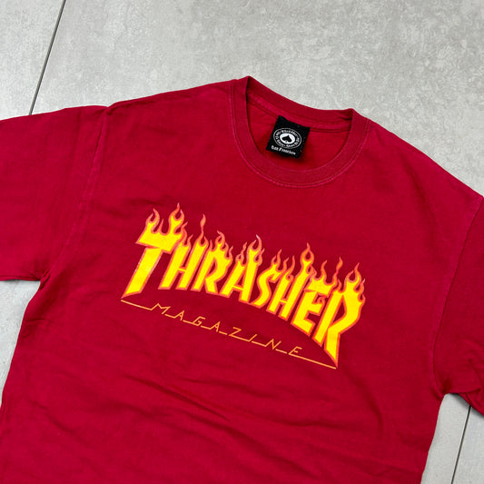 Vintage Thrasher Flames Burgundy Graphic T-Shirt - S
