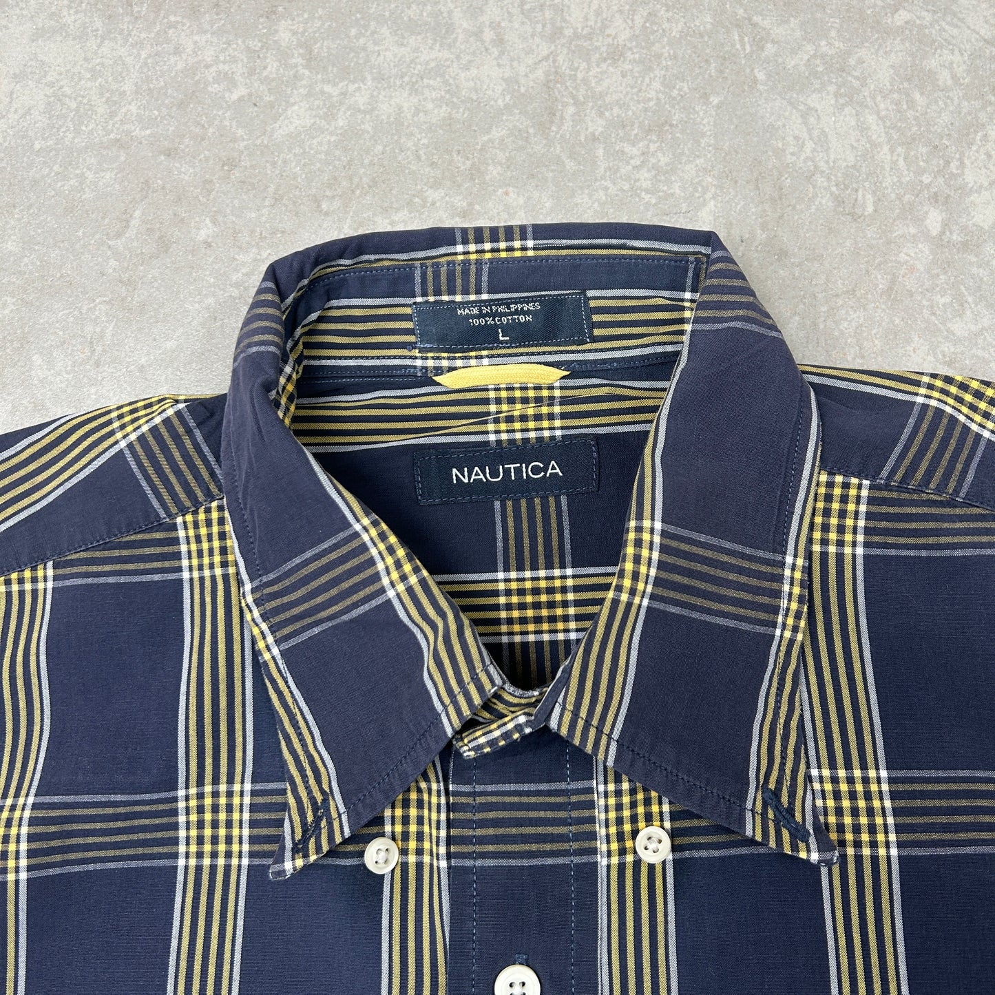 Vintage Nautica Blue Check Short Sleeve Shirt - L
