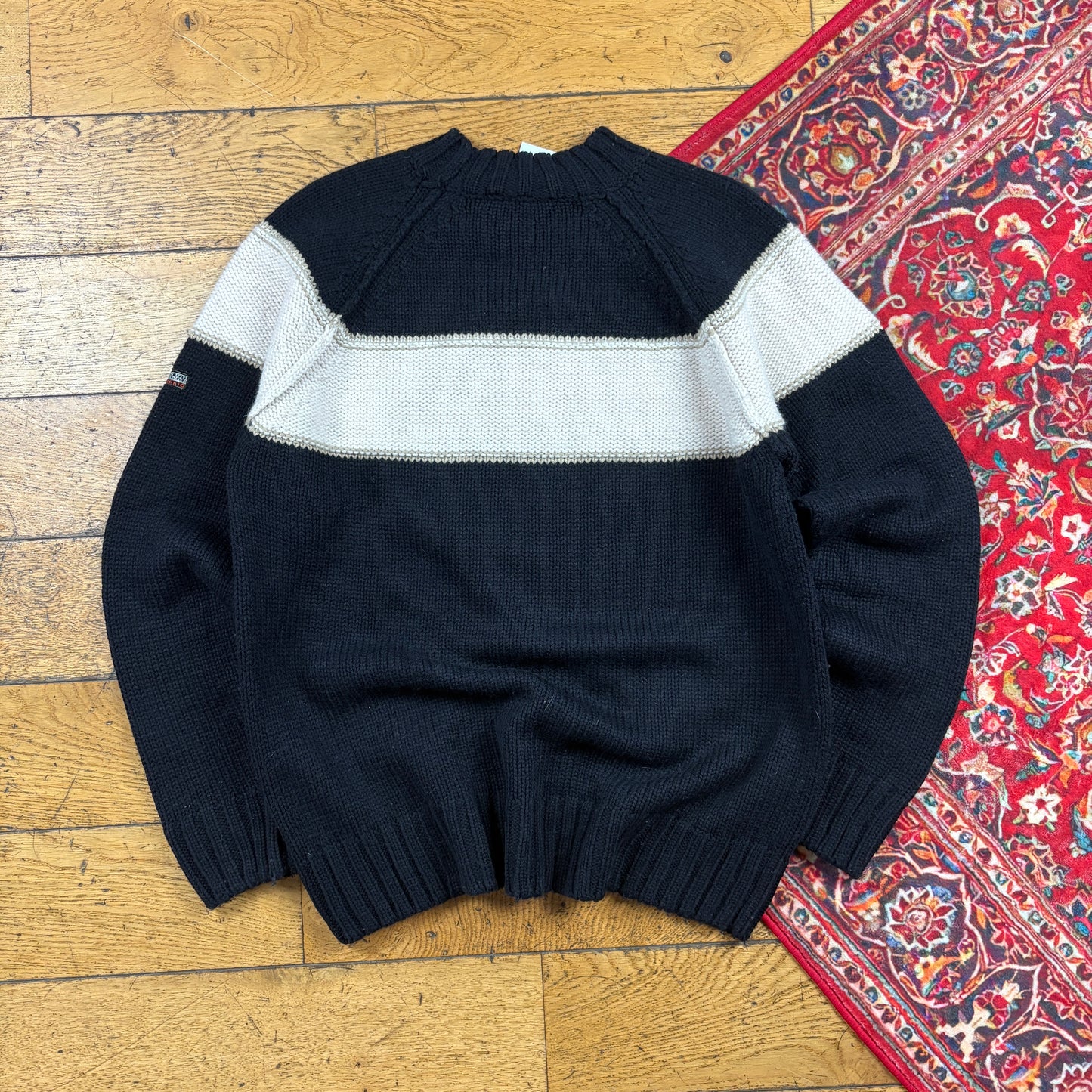 Vintage Napapijri Black Chunky Knit Jumper - S