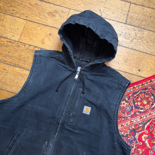 Vintage Carhartt Black Gilet Vest Hooded Workwear Jacket - XL
