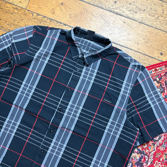 Vintage Oakley Black Check Short Sleeve Shirt - 2XL
