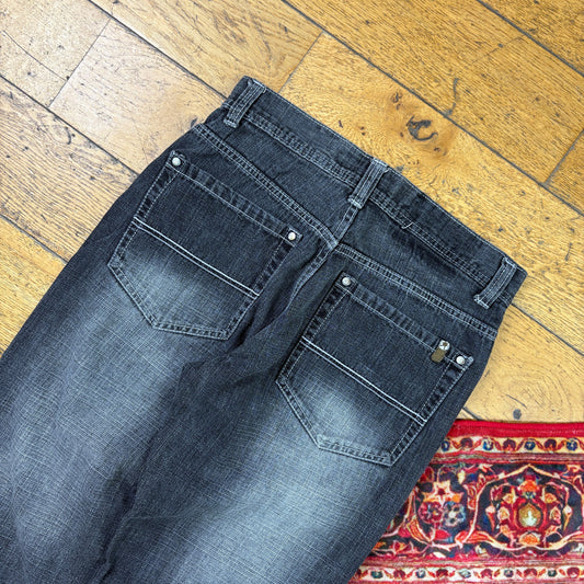 Vintage Southpole Black Embroidered Y2K Hip Hop Baggy Jeans - 30