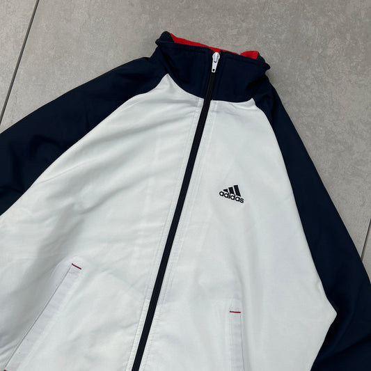 Vintage Adidas White Navy Tracksuit Track Shell Windbreaker Jacket - M
