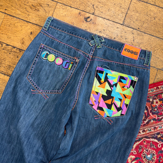 Vintage Coogi Blue Embroidered Y2K Hip Hop Baggy Jeans - 36R