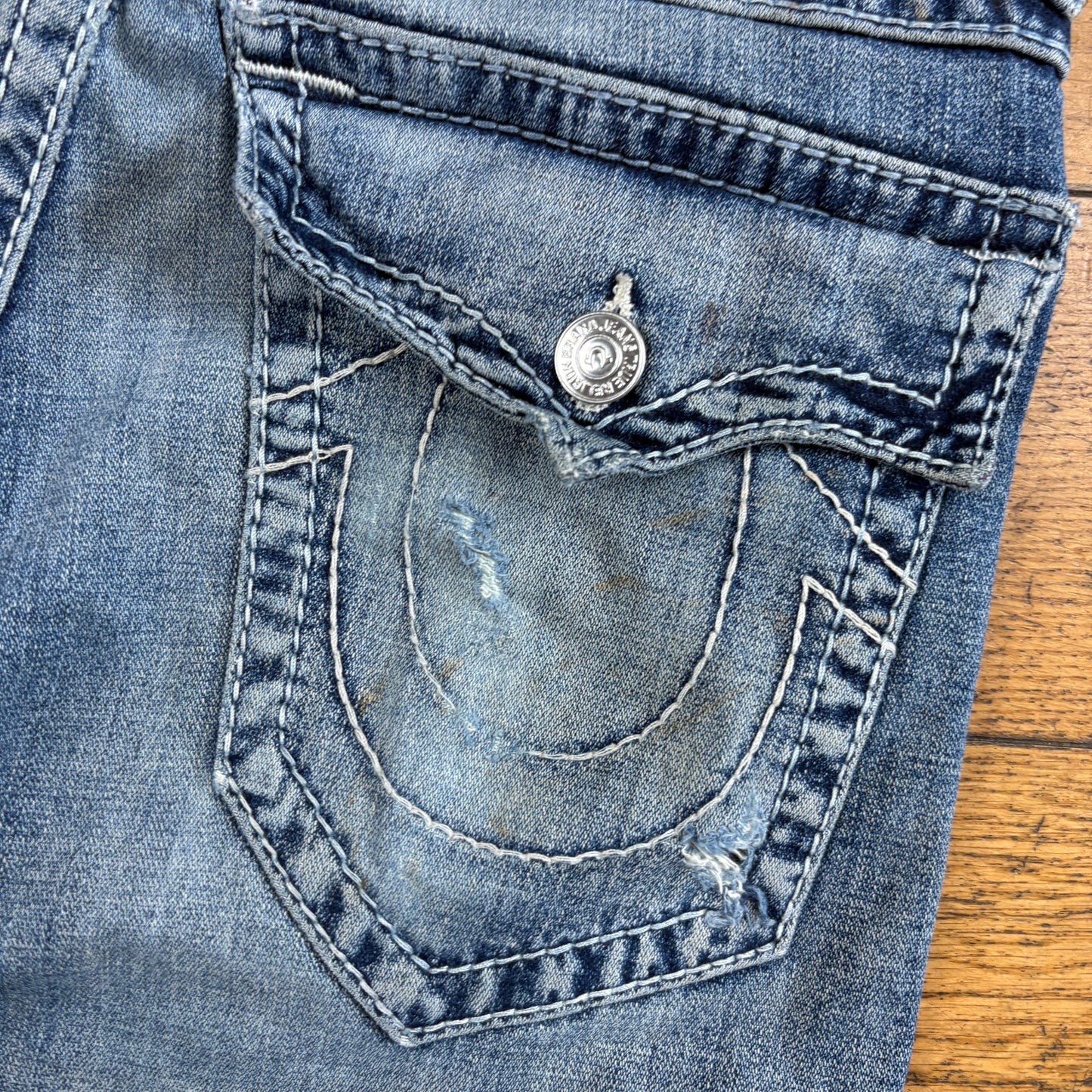 Vintage True Religion Blue Embroidered Y2K Shorts Jorts - 30