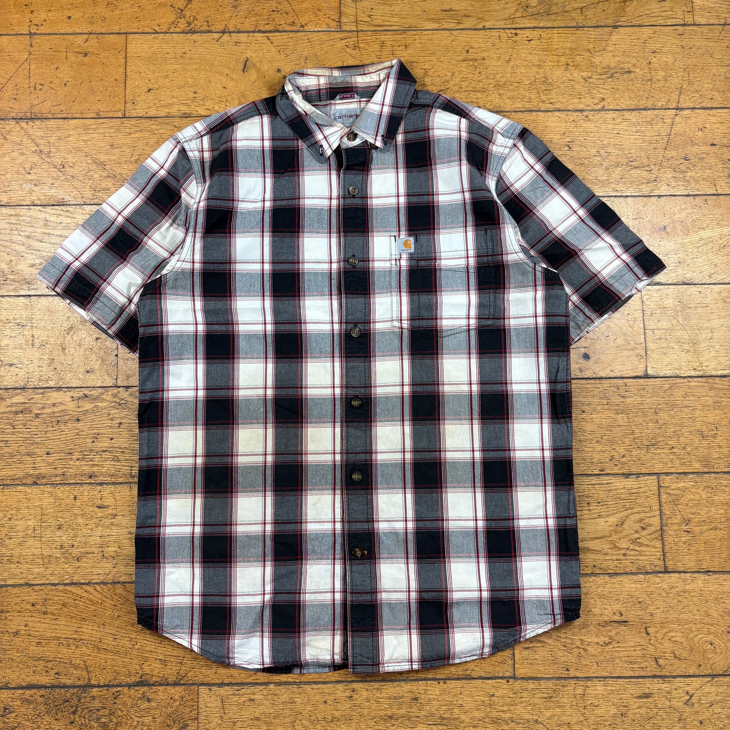 Vintage Carhartt Red Check Short Sleeve Workwear Shirt - M