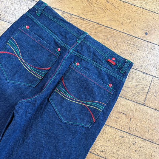 Vintage Embroidered Blue Hip Hop Baggy Shorts Jorts - 38