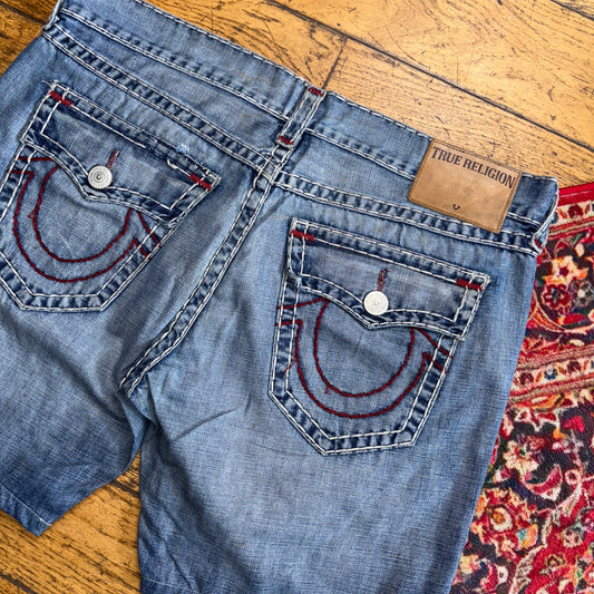 Vintage True Religion Blue Embroidered Y2K Shorts Jorts - 42