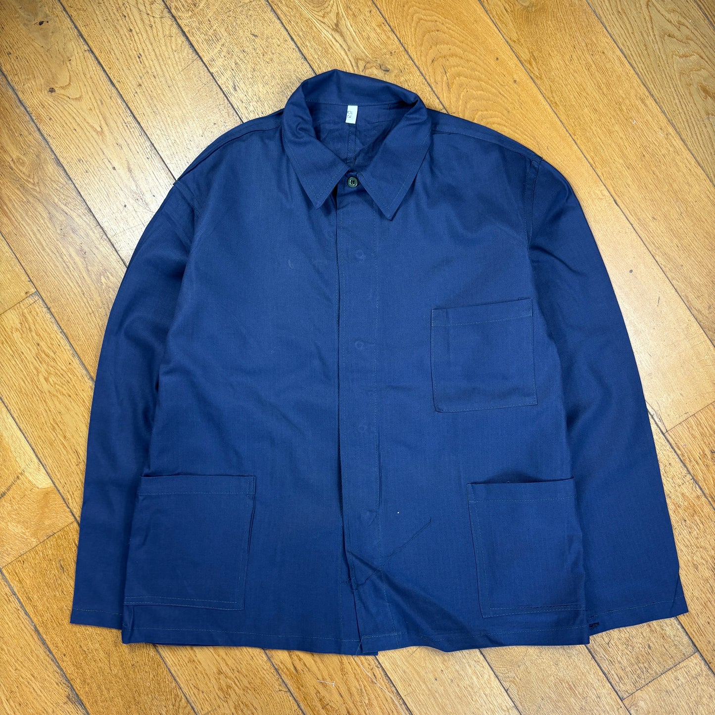 Vintage French Chore Workwear Jacket Blue Overcoat - L