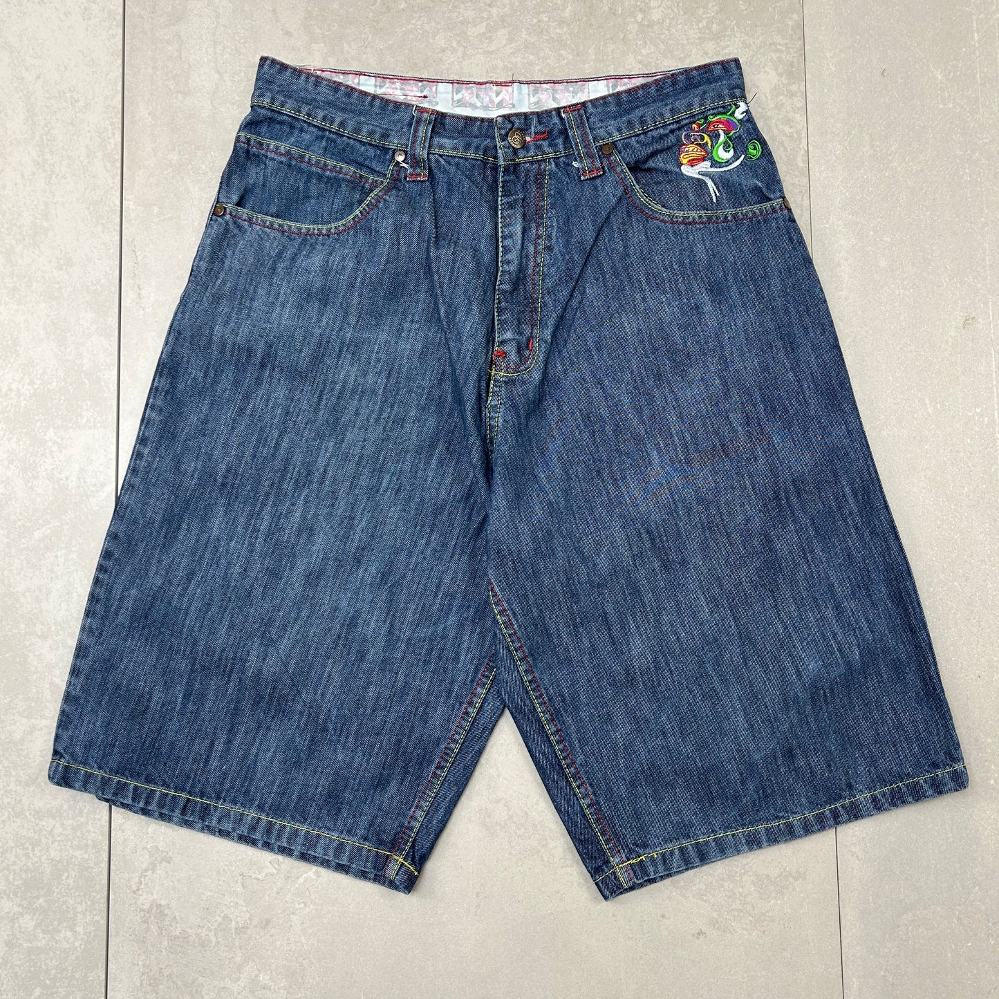 Vintage Coogi Embroidered Hip Hop Baggy Blue Shorts Jorts - 34