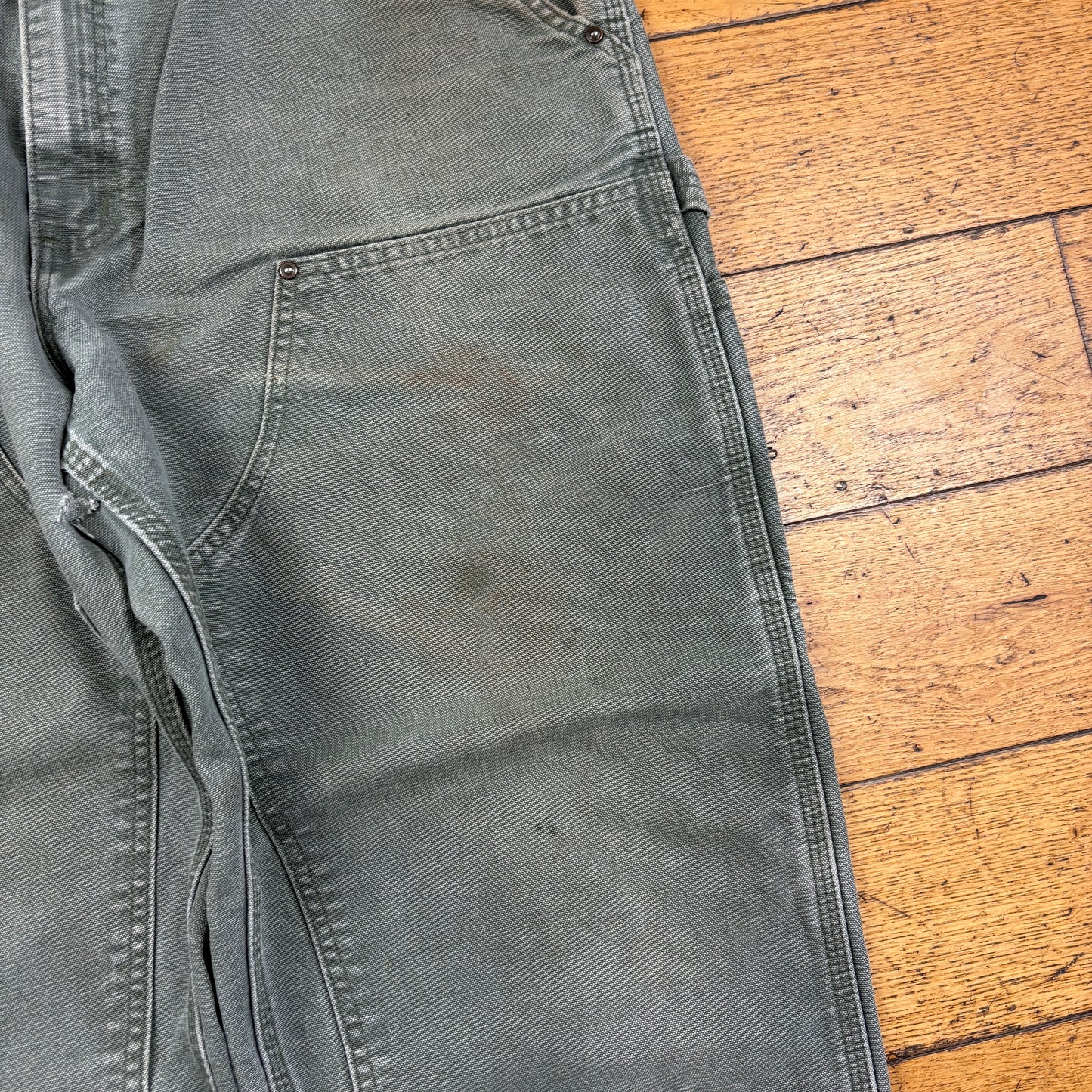 Vintage Carhartt Green Khaki Double Knee Workwear Carpenter Baggy Trousers - 38