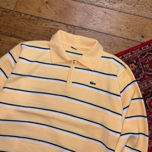 Vintage Lacoste Yellow Chunky Knit Quarter Zip Rugby Shirt Jumper - M