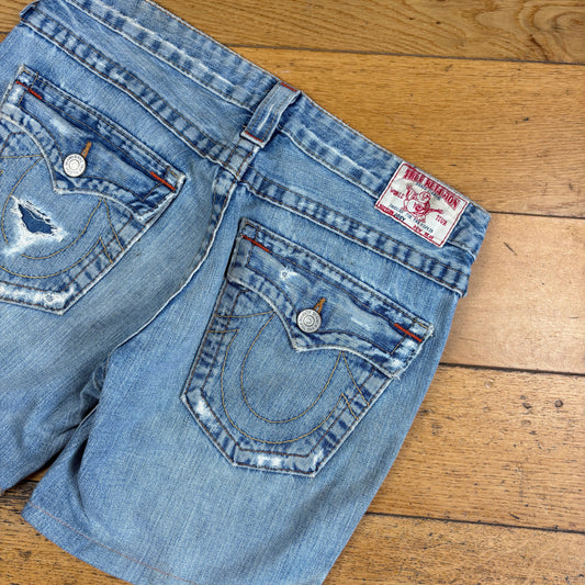 Vintage True Religion Blue Embroidered Y2K Shorts Jorts - 32
