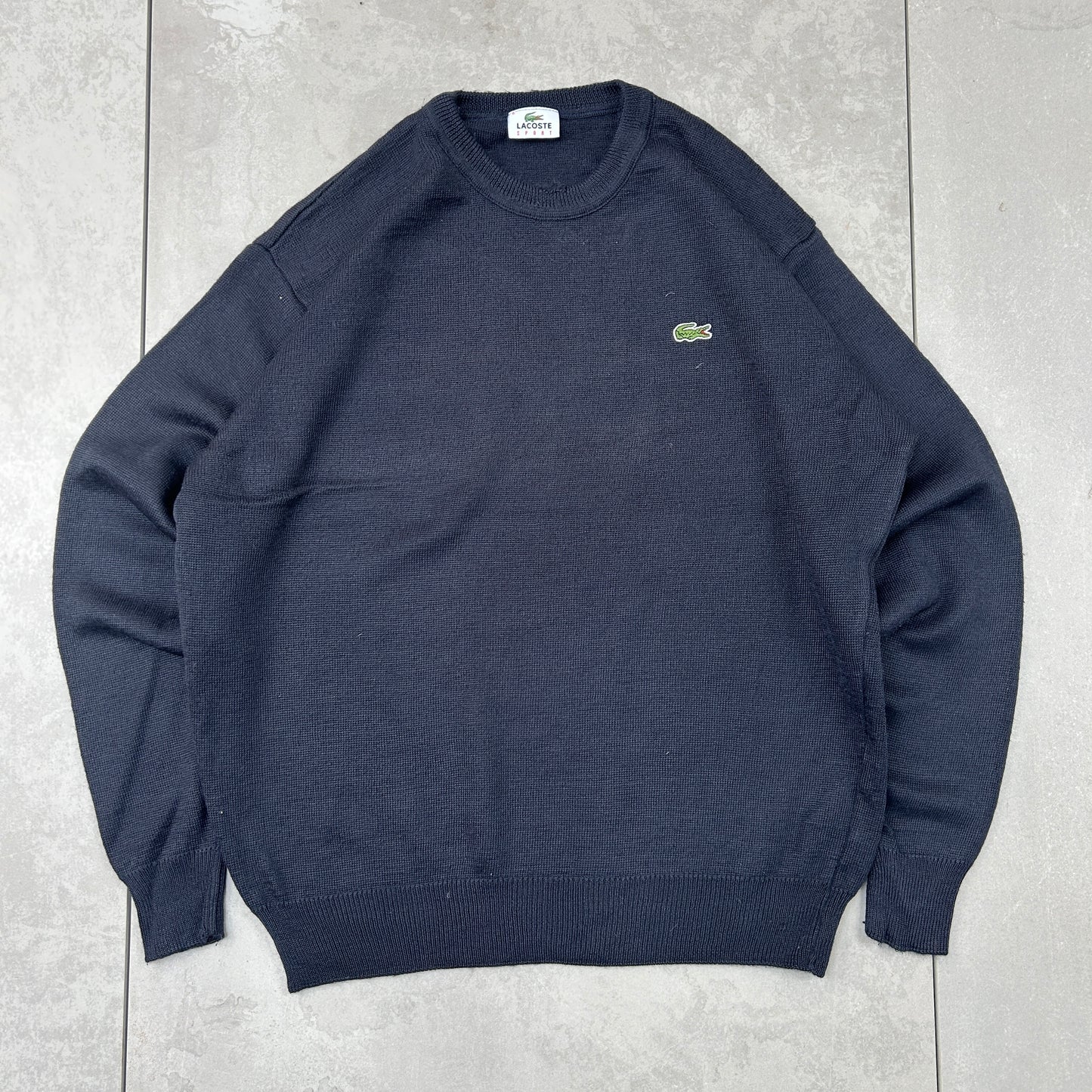 Vintage Lacoste Wool Navy Chunky Knit Jumper - L