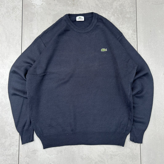 Vintage Lacoste Wool Navy Chunky Knit Jumper - L
