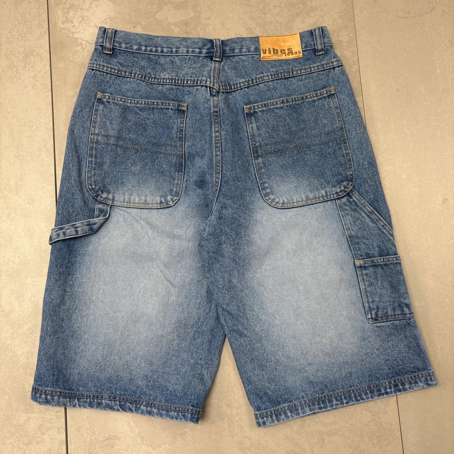 Vintage Vibes Embroidered Hip Hop Baggy Blue Shorts Jorts - 36