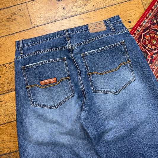 Vintage US Polo ASSN Embroidered Hip Hop Blue Baggy Shorts Jorts - 38