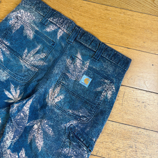 Vintage Carhartt Blue Green Camo Workwear Baggy Carpenter Shorts - 32