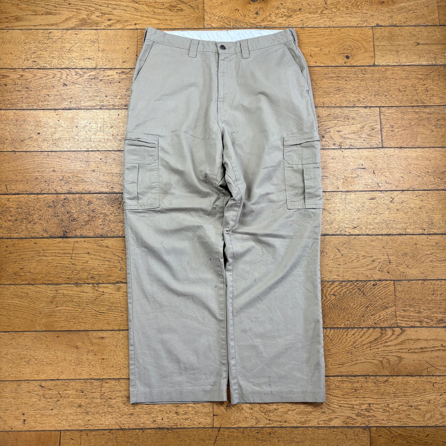Vintage Dickies 874 Cream Cargo Baggy Skate Trousers - 34