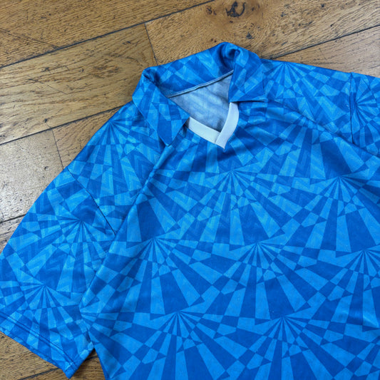 Vintage Blue Pattern Football Polo T-Shirt - L