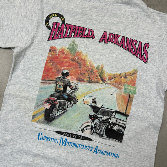 Vintage 90s Single Stitch Motorcycle Motorbike Graphic Grey T-Shirt - XS