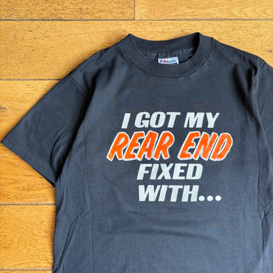 Vintage 90s Funny Slogan Motorbike Car Single Stitch Black Graphic T-Shirt - XS