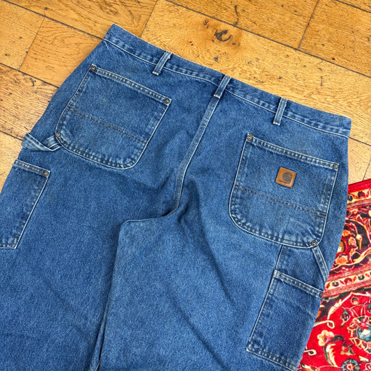 Vintage Carhartt Blue Double Knee Workwear Carpenter Baggy Trousers - 40