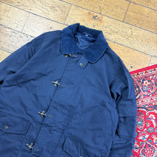Vintage Navy Fireman Clasp Trench Coat Jacket - L