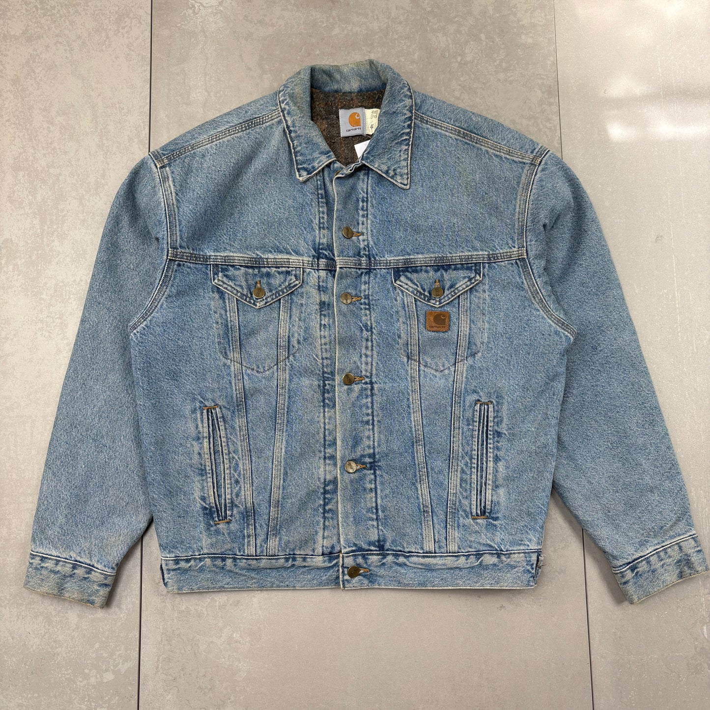 Vintage Carhartt Blue Denim Detroit Trucker Workwear Jacket - M