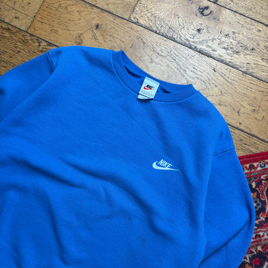 Vintage 90s Nike Blue Womens Embroidered Sweatshirt - Size 10