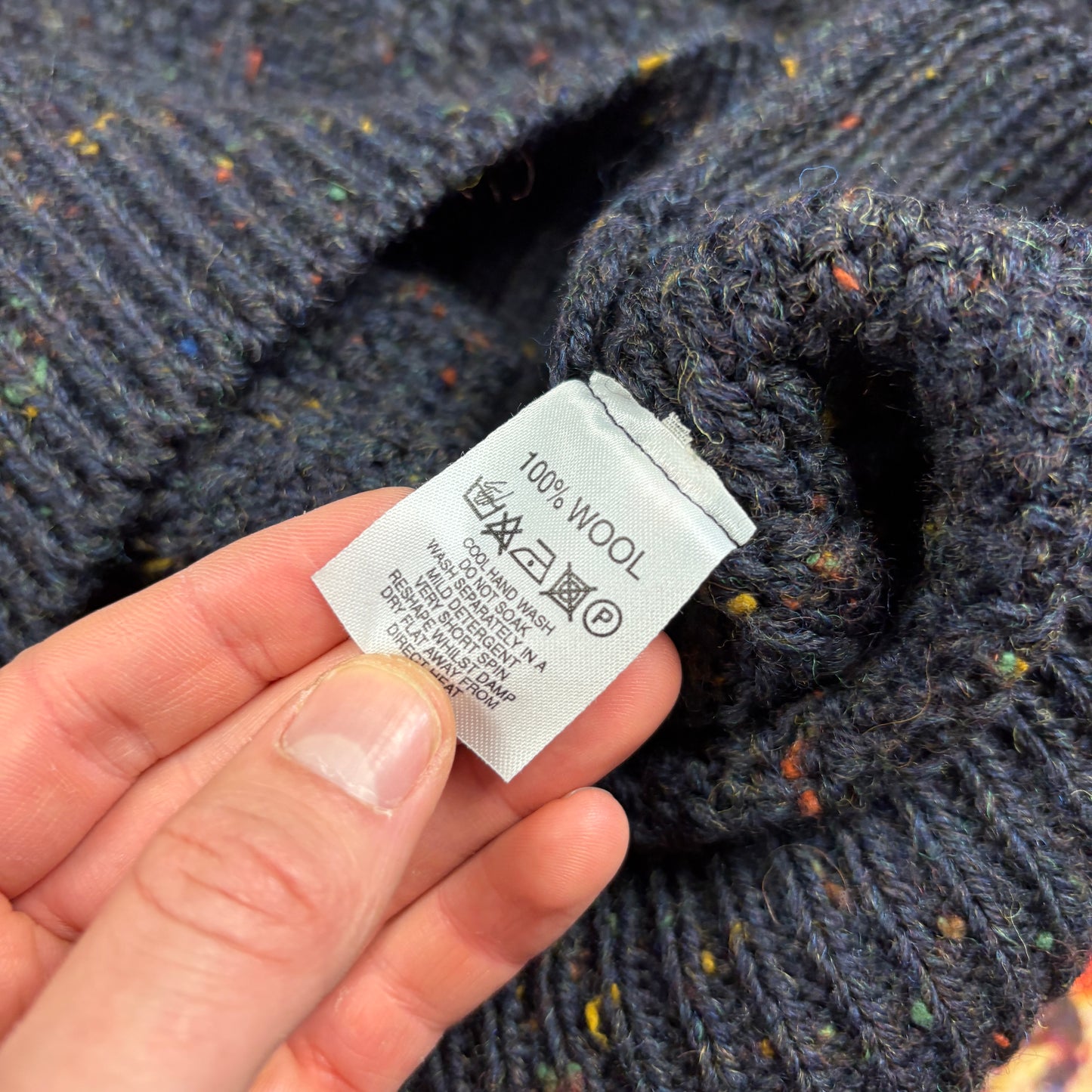 Vintage Navy Chunky Cable Arran Wool Knit Jumper - XL